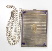 A silver chain necklace and an early 20th century cigarette holder with blue enamel decoration (2)