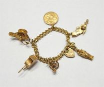 9ct gold charm bracelet with padlock clasp, six ch