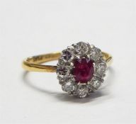 18ct gold, platinum, ruby and diamond cluster ring