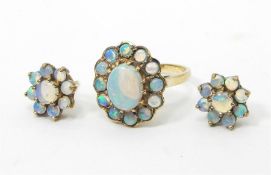 9ct gold and opal cluster ring, the oval opal surr