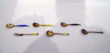 Three Norwegian gilt and enamel inlaid dessert spo