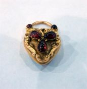 Victorian gilt metal and cabochon garnet padlock pendant set with heart-shaped citrine to the
