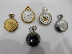 Elgin open pocket watch, an Ingersol gold-coloured