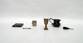 Silver cigarette case, engine-turned, a miniature