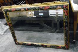 Pair of floral decorated cushion framed, bevelled