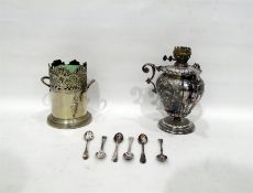 EPNS bottle stand (lacking glass), a paraffin lamp