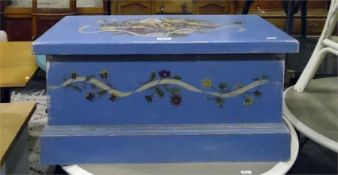 Modern blue painted and floral decorated toy box,