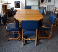 Oak extending dining table with extra leaf, length