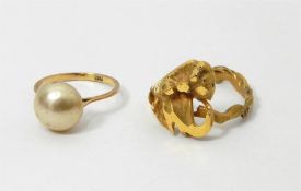 9ct gold ring set single simulated pearl, gold-col