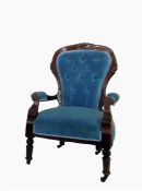 Edwardian deep button upholstered open arm elbow c