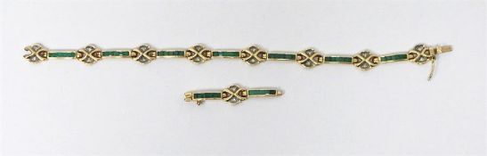 9ct gold, emerald and diamond link bracelet (two l