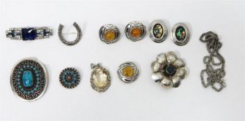 Silver and turquoise bangle, silver flowerhead bro