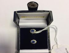A pair of blue stone and diamond cluster earrings in Hooper Bolton box