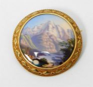 19th century circular gold(?) brooch with hand-pai
