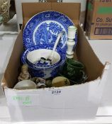 Blue and white cup and saucer, green cabbage leaf