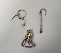 Silver leopard brooch on branch, a silver star-sha