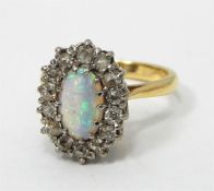 18ct gold, platinum, diamond and opal cluster ring