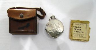 Houghtons Limited 'Ticka' watch camera in pocket watch shaped nickle plated case, original