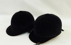 Velvet covered hunting cap, marked size 7 3/8, J Wilson Ltd for Armstrongs, black with blue/brown