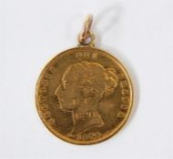 1878 shield back 1/2 sovereign on pendant mount, engraved to the front with 