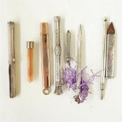 Victorian Samuel Mordan & Co propelling pencil, pen and folding knife with engraved decoration,