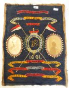 Military sampler 'Waterloo Aliwal Peninsula', Vr 16 QL, 58cm x 46cm with photographs (unframed)