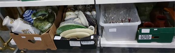 Quantity of ceramics, various champagne flutes, a model of female head, composite (4 boxes)