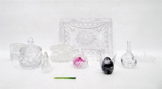 Two modern glass paperweights, a pair of scent bot