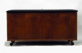 Teak finish blanket chest/ottoman with black vinyl upholstered seat pad, 94cm wide