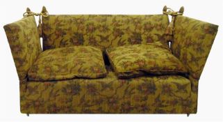 Hampson Knole settee in a traditional fabric with birds, stylised flowers and branches