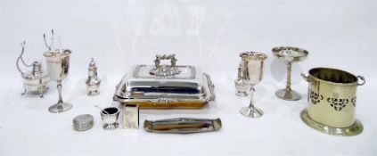 Quantity of silver plate to include rectangular lidded tureen with detachable handle and engraved