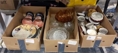 Various pressed glass dessert sets, assorted studio ware marked 'ABATY', handthrown stoneware '