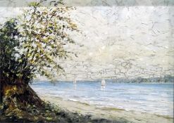 20th century school Oil on board  Continental seascape with yachts, signed indistinctly lower