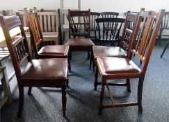 Set of three late 19th century bar back dining chairs with spindle splats and upholstered seats,