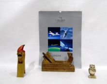 Vintage Jon Weiss & Son wood plane, vintage Norwegian nutcrackers with bead eyes, carved owl