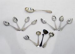 Two silver salt spoons, sundry silver flatware and eight Georgian teaspoons