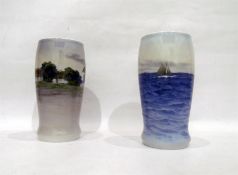 Pair of Bing & Grondahl vases, ship and beach scene, 27cm high