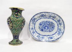 Chinese blue and white oval dish decorated with flowers and butterflies, 39cm x 32.5cm and an