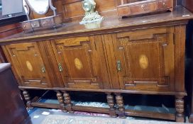 Unusual early 20th century inlaid oak sideboard wi