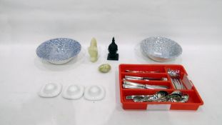 Quantity of silver plate cutlery, an onyx horse's