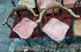 Two Edwardian inlaid mahogany framed corner tub ch