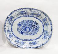 Chinese blue and white oval dish decorated with fl