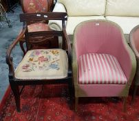 Regency mahogany open scroll arm elbow chair and t