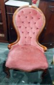 Lady's Victorian walnut framed deep button upholst