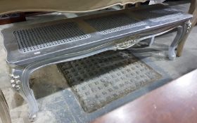 Modern silver painted bench with double caned top