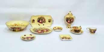 Quantity of Aynsley blush ground fruit decorated w