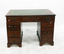 20th century mahogany pedestal desk with green lea