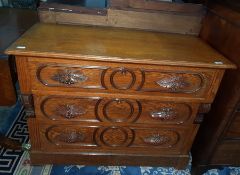 Unusual 19th century oak chest of three long drawe