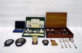 Quantity of silver plate to include two part canteens and a quantity of sporting trophies