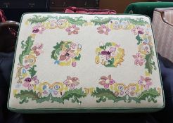 Machine petit point upholstered pouffe on brass ca